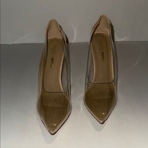 Fashion Nova Tan Stiletto Heels with Transparent Design